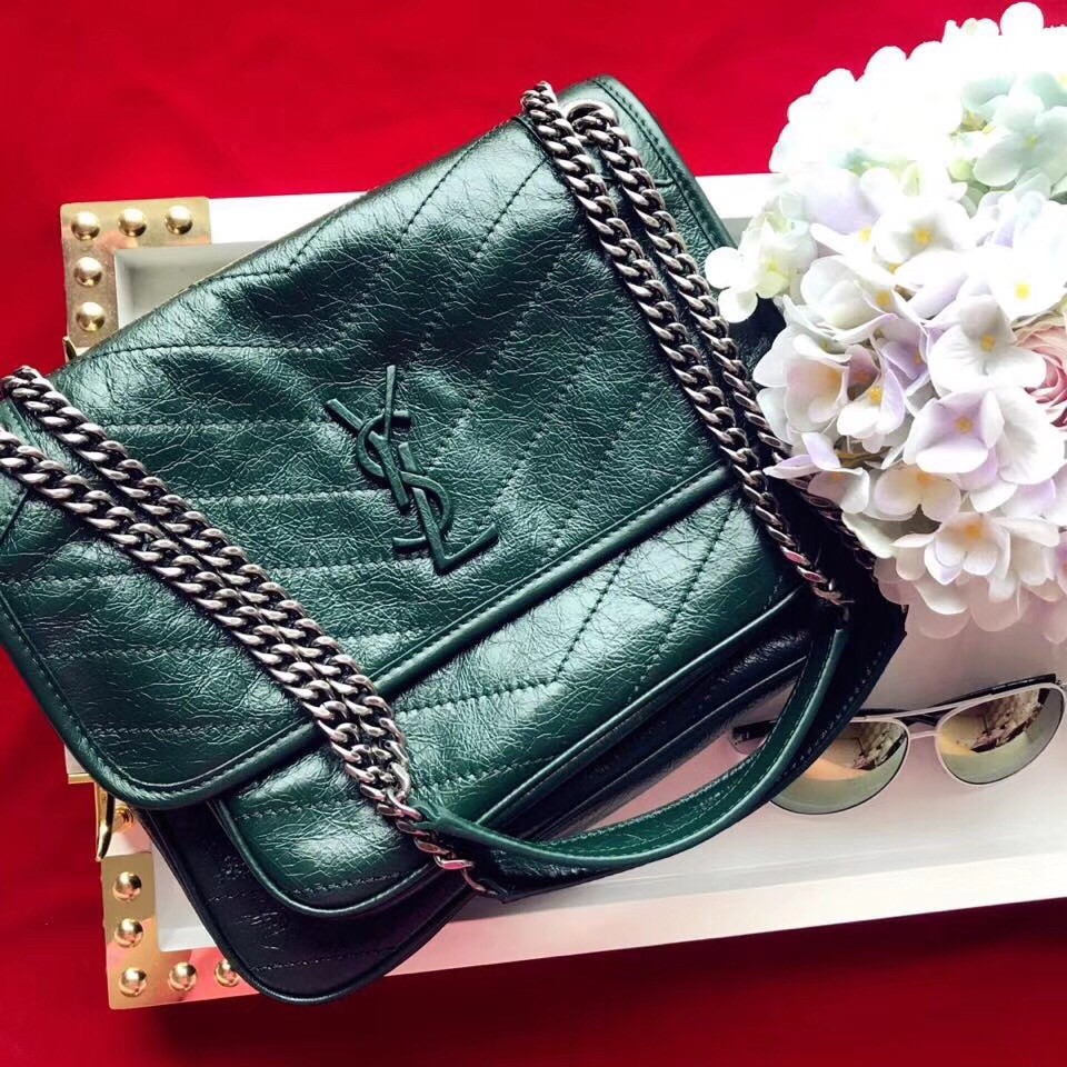 Sa**t Lau*nt medium niki bag in turquoise vintage leather