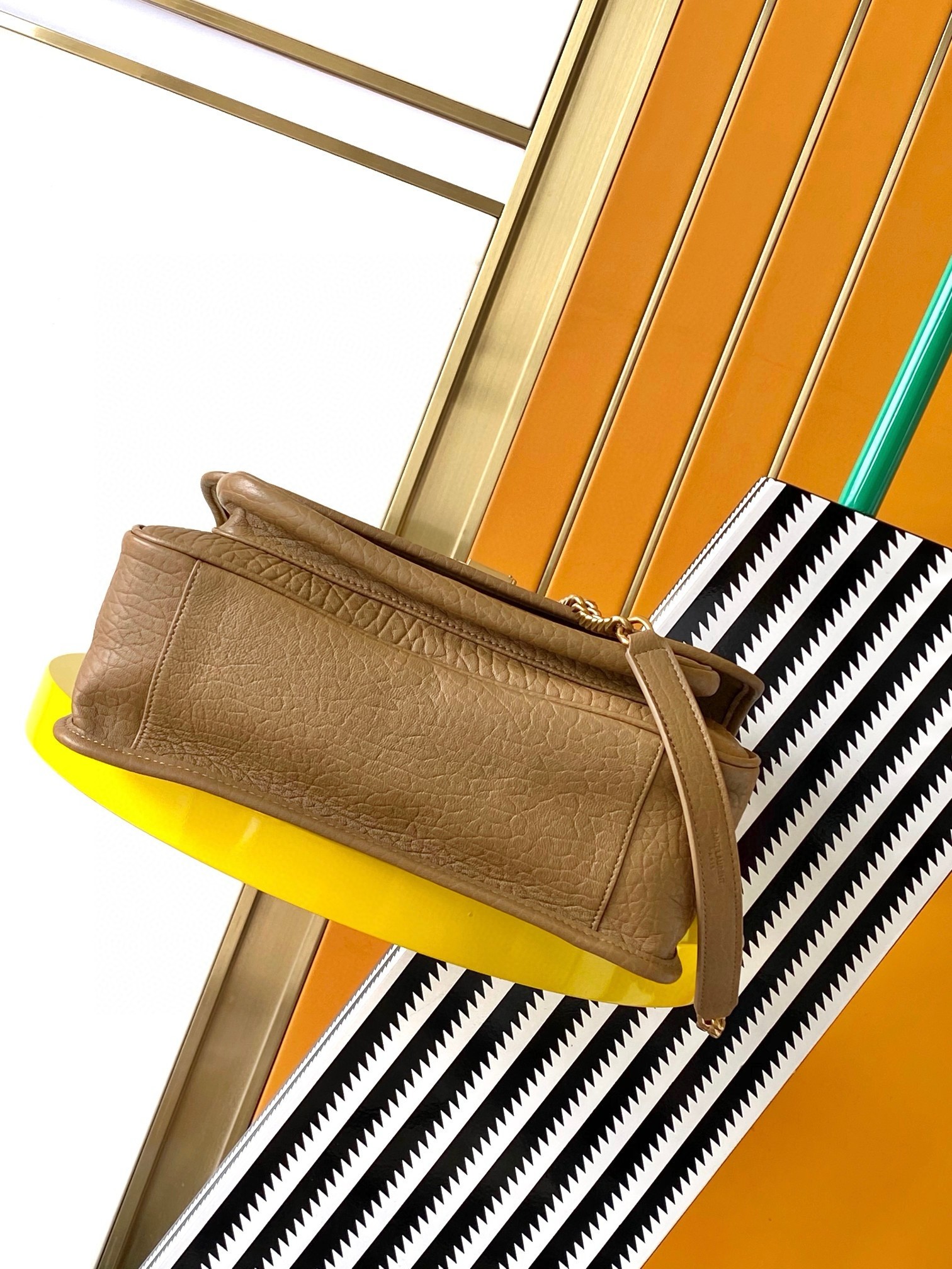 Sa**t Lau*nt niki medium chain bag in dark cork grained lambskin