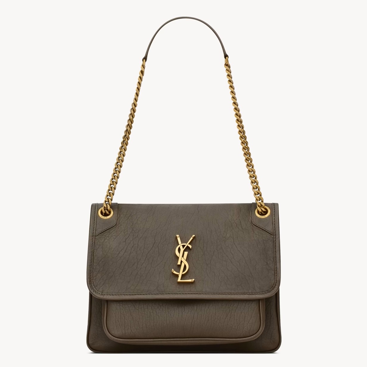 Sa**t Lau*nt niki medium chain bag in chocolate grained lambskin