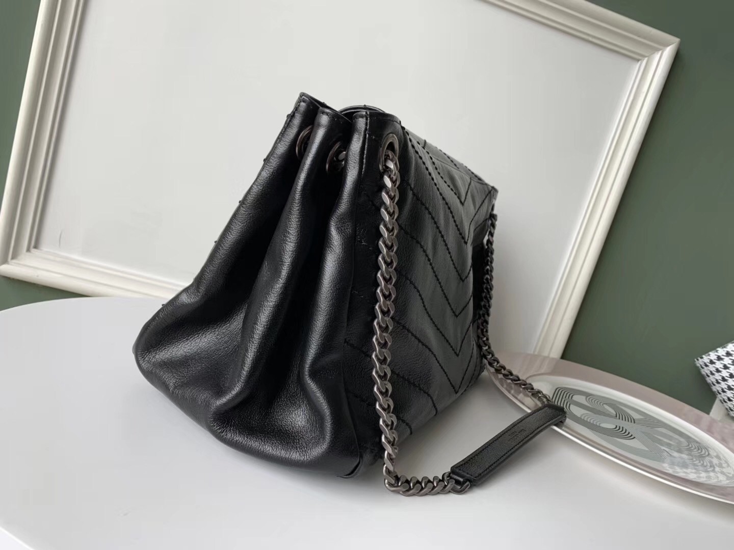 Sa**t Lau*nt nolita medium bag in black quilted leather