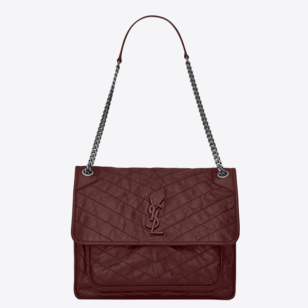 Sa**t Lau*nt large niki chain bag in bordeaux crinkled leather
