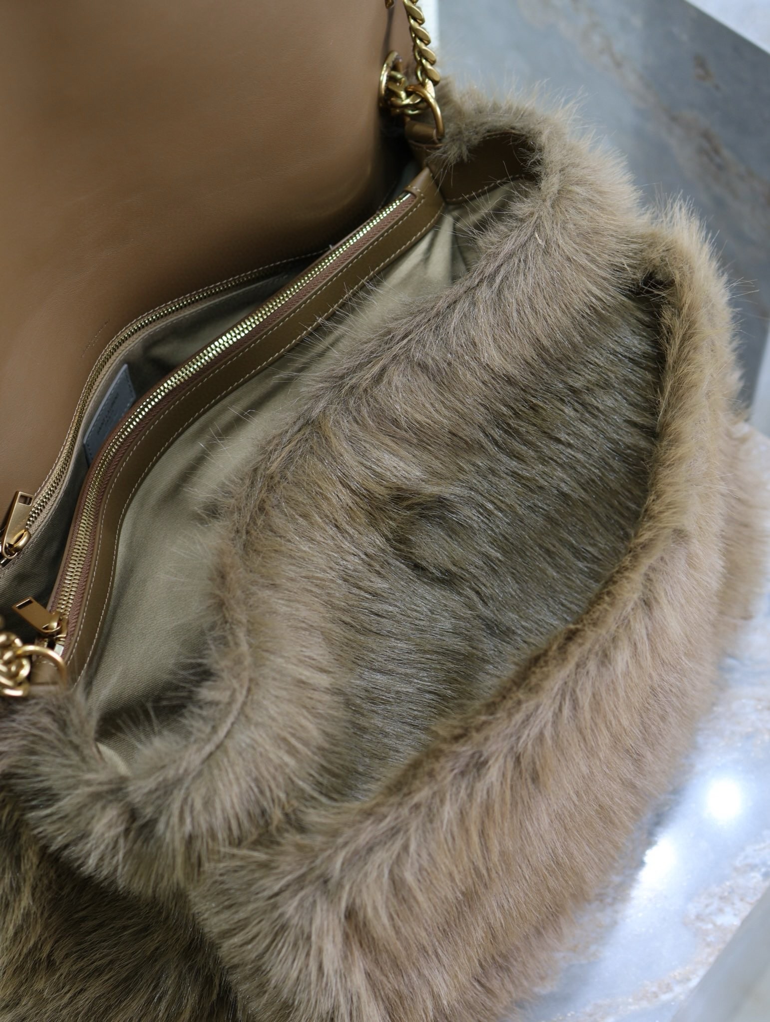 Sa**t Lau*nt niki oversized shoulder bag in brown shearling