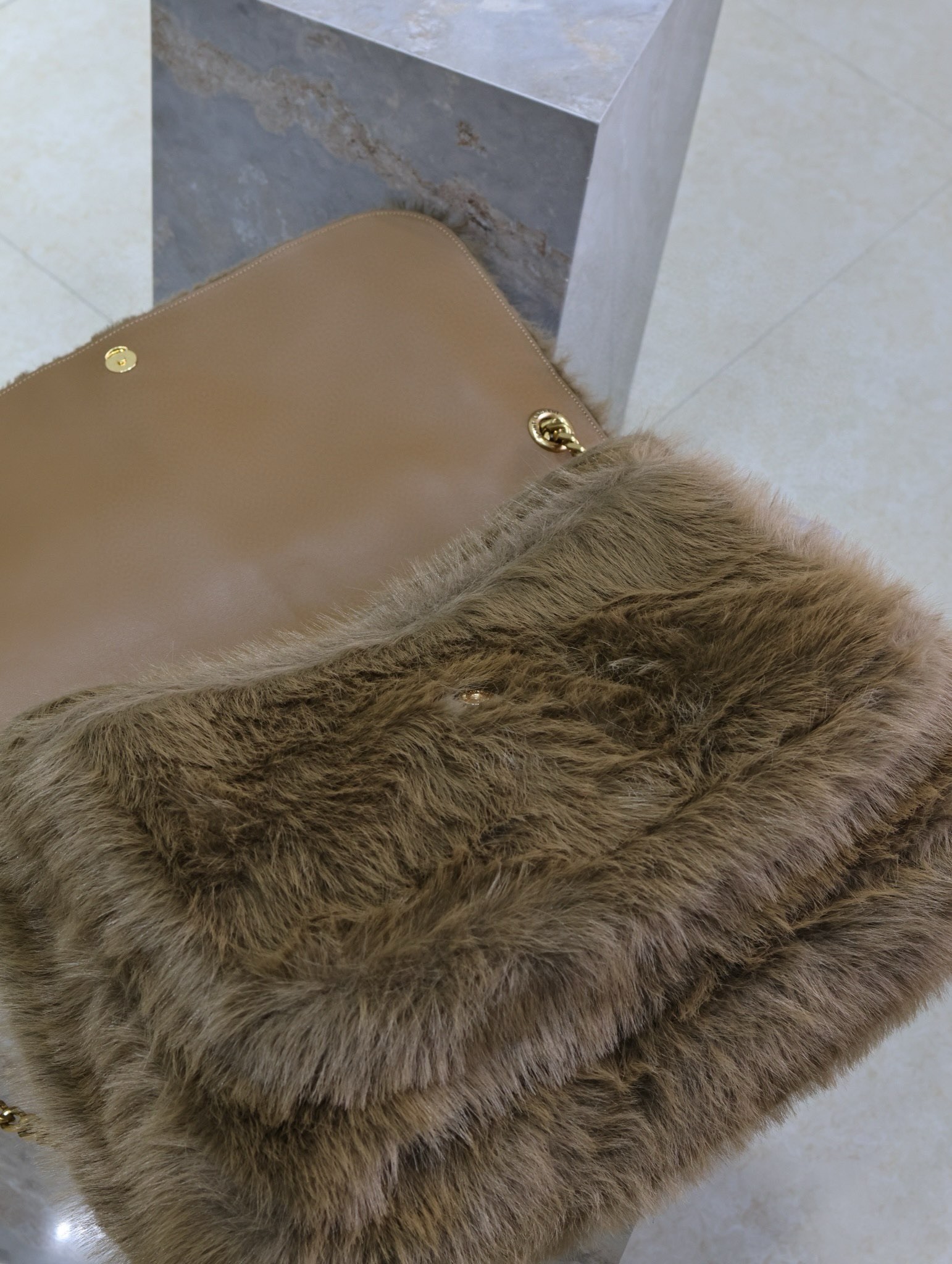 Sa**t Lau*nt niki oversized shoulder bag in brown shearling