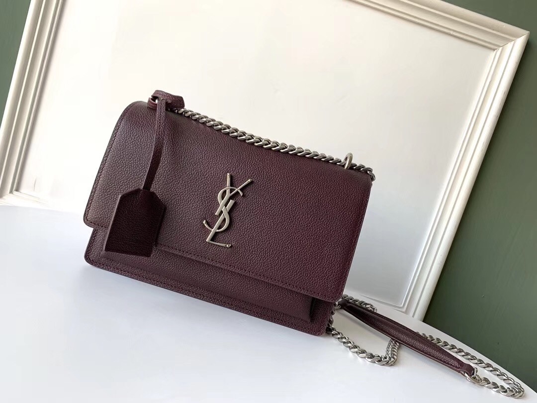 Sa**t Lau*nt sunset medium bag in bordeaux grained leather