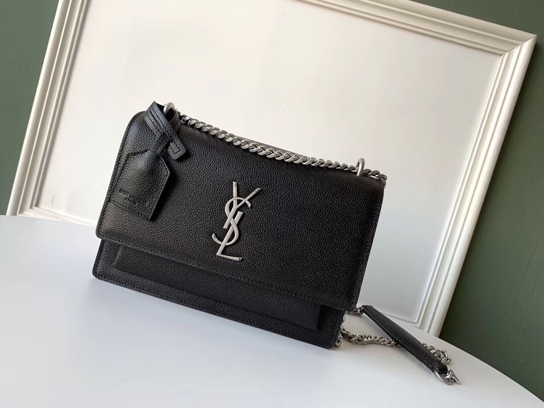 Sa**t Lau*nt sunset medium bag in black grained leather