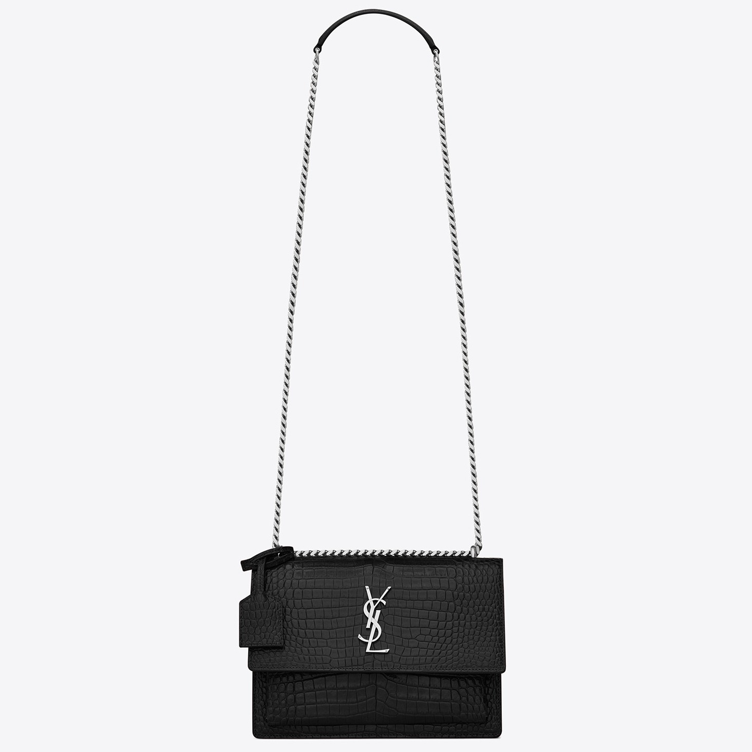Sa**t Lau*nt sunset medium bag in black crocodile embossed leather