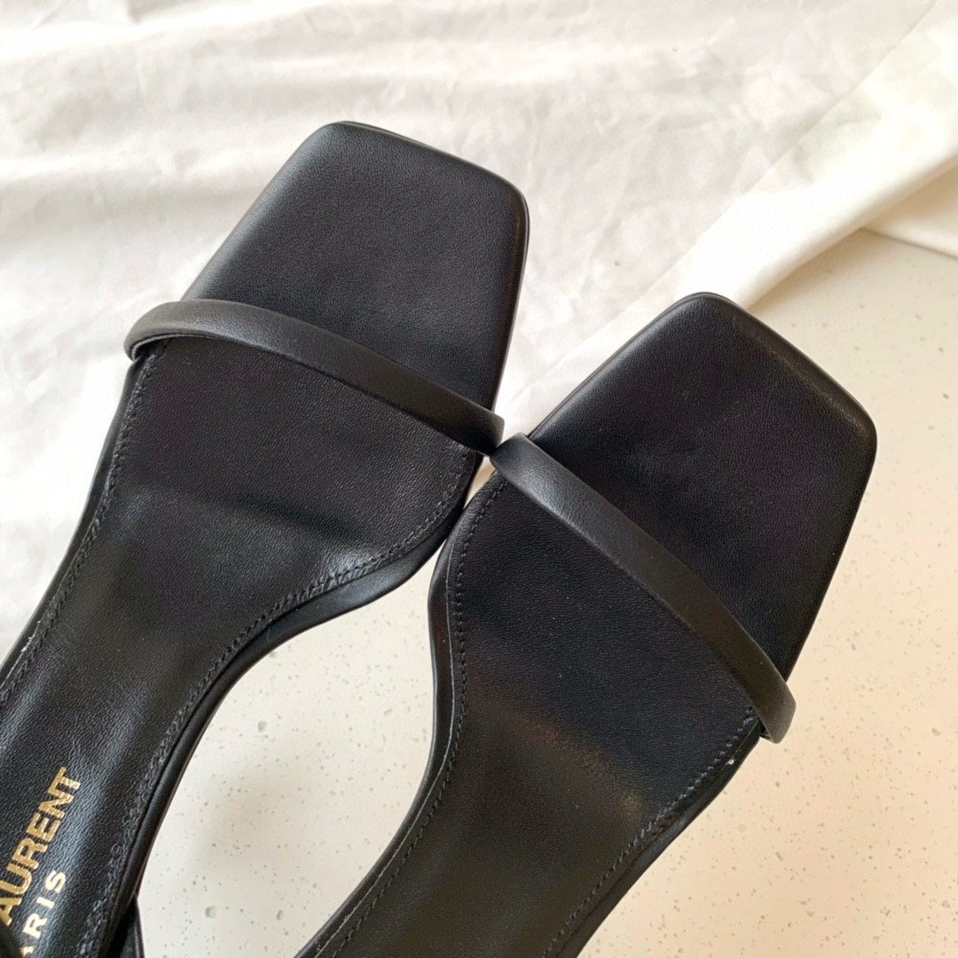 Sa**t Lau*nt opyum 85mm sandals in black leather with black y*l heel