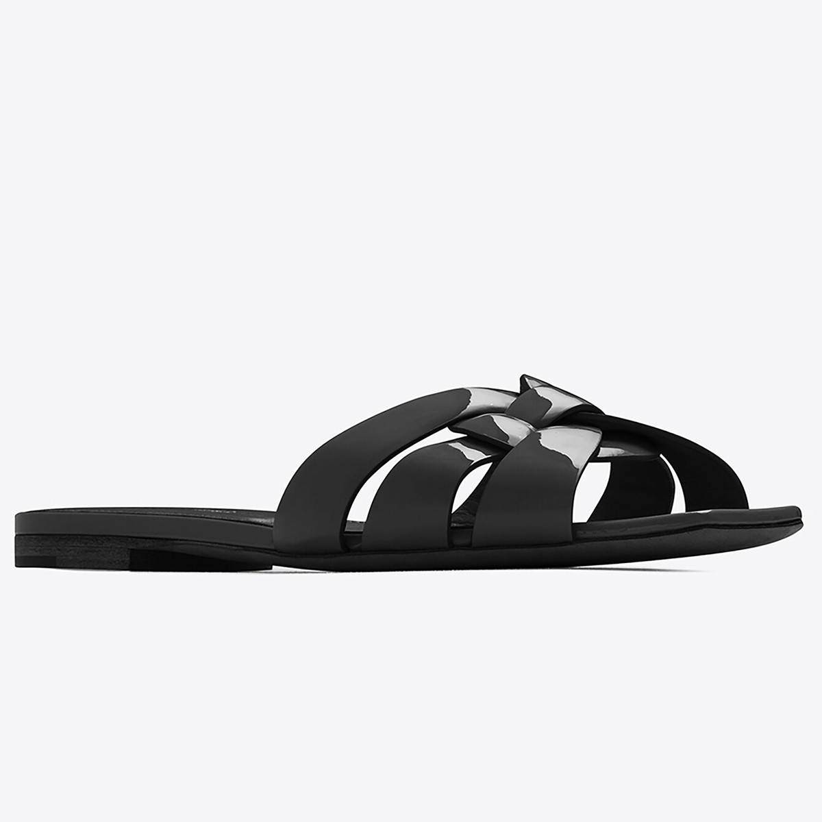 Sa**t Lau*nt tribute slides in black patent leather