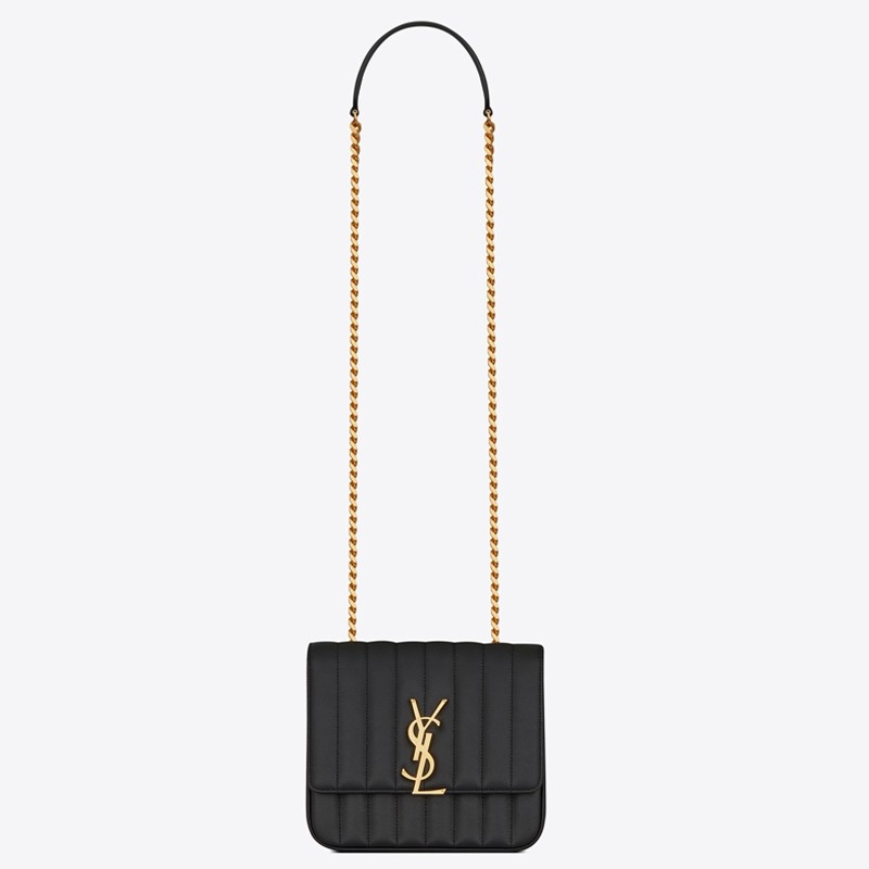 Sa**t Lau*nt medium vicky bag in black grained leather