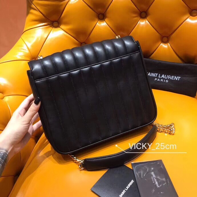 Sa**t Lau*nt large vicky bag in black lambskin