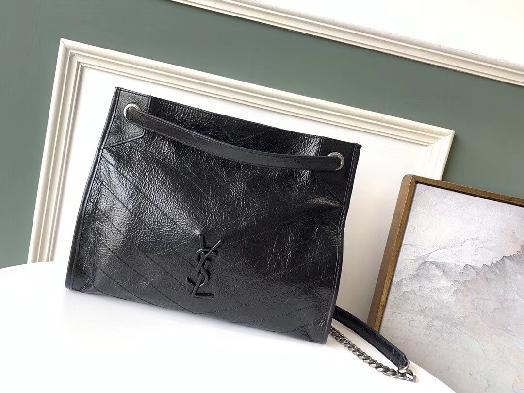 Sa**t Lau*nt medium niki shopping bag in black leather
