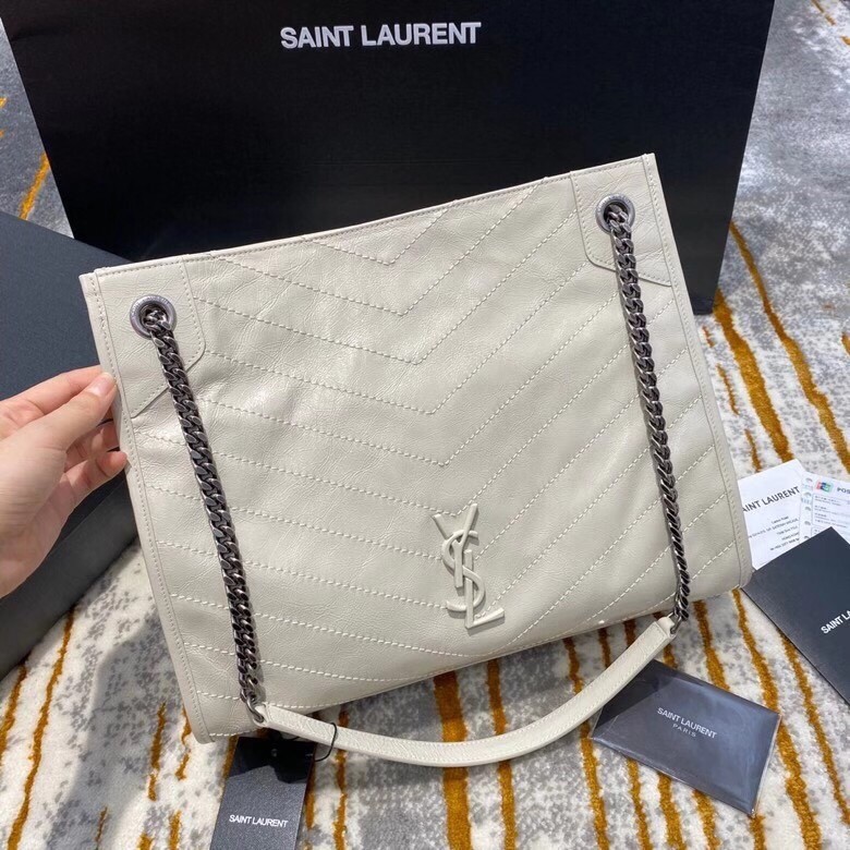 Sa**t Lau*nt medium niki shopping bag in white leather