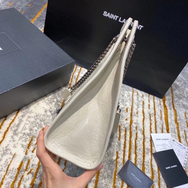 Sa**t Lau*nt medium niki shopping bag in white leather