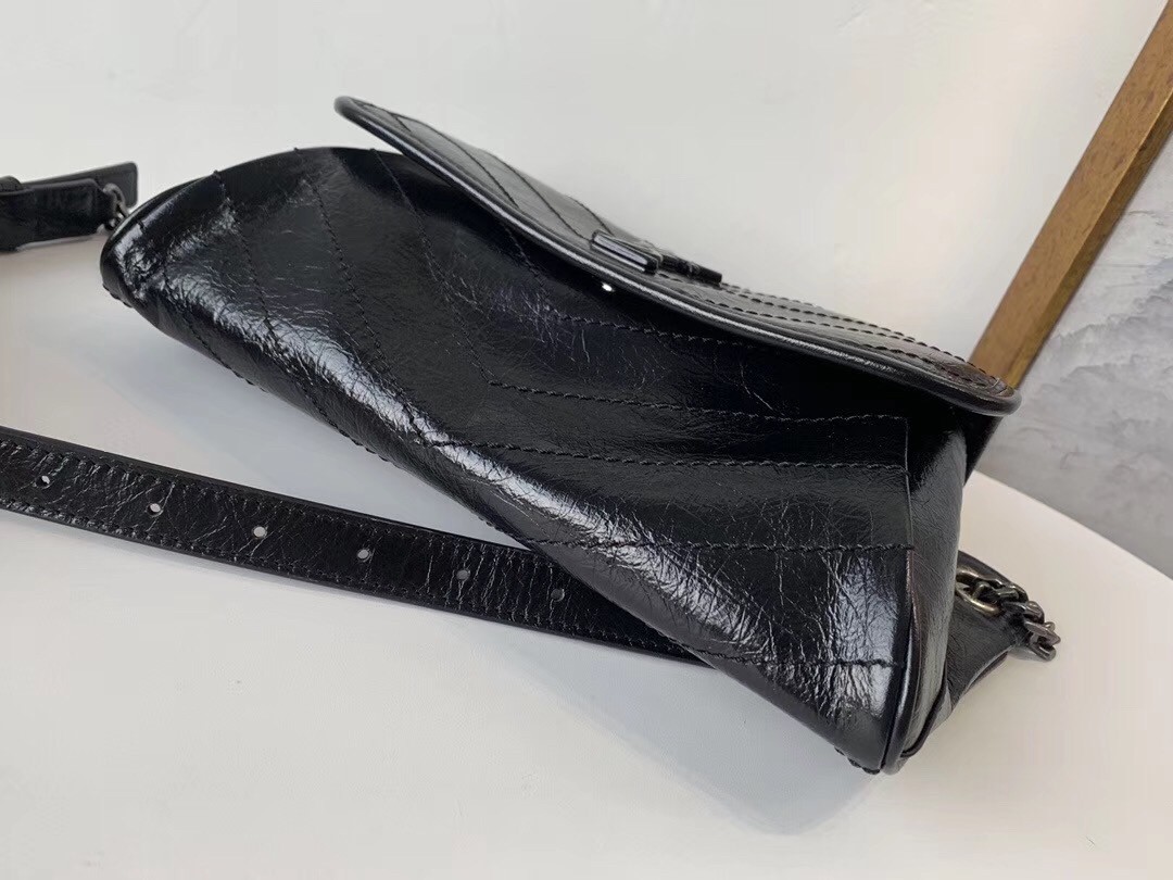 Sa**t Lau*nt niki body bag in black crinkled vintage leather