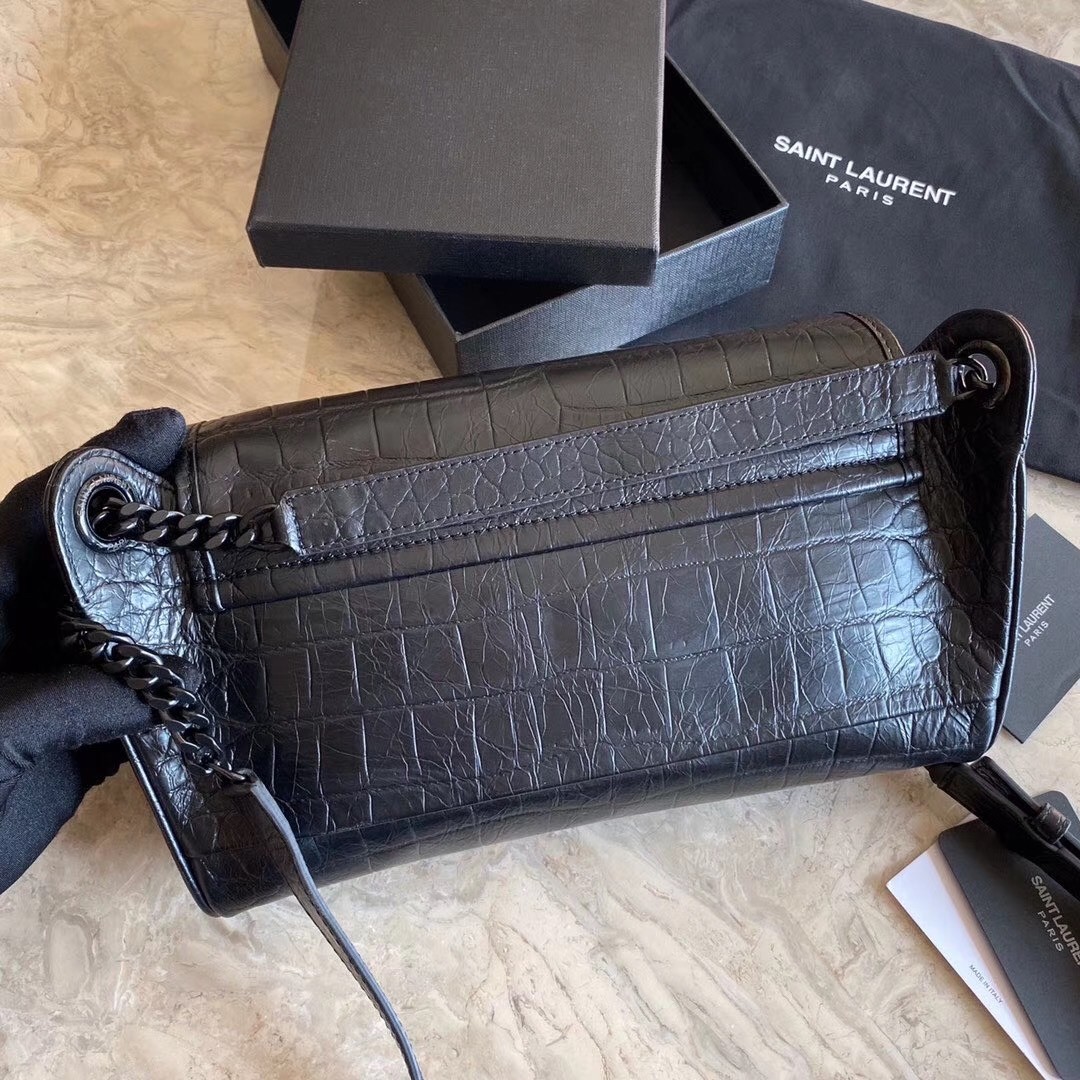 Sa**t Lau*nt niki body bag in black croco-embossed leather
