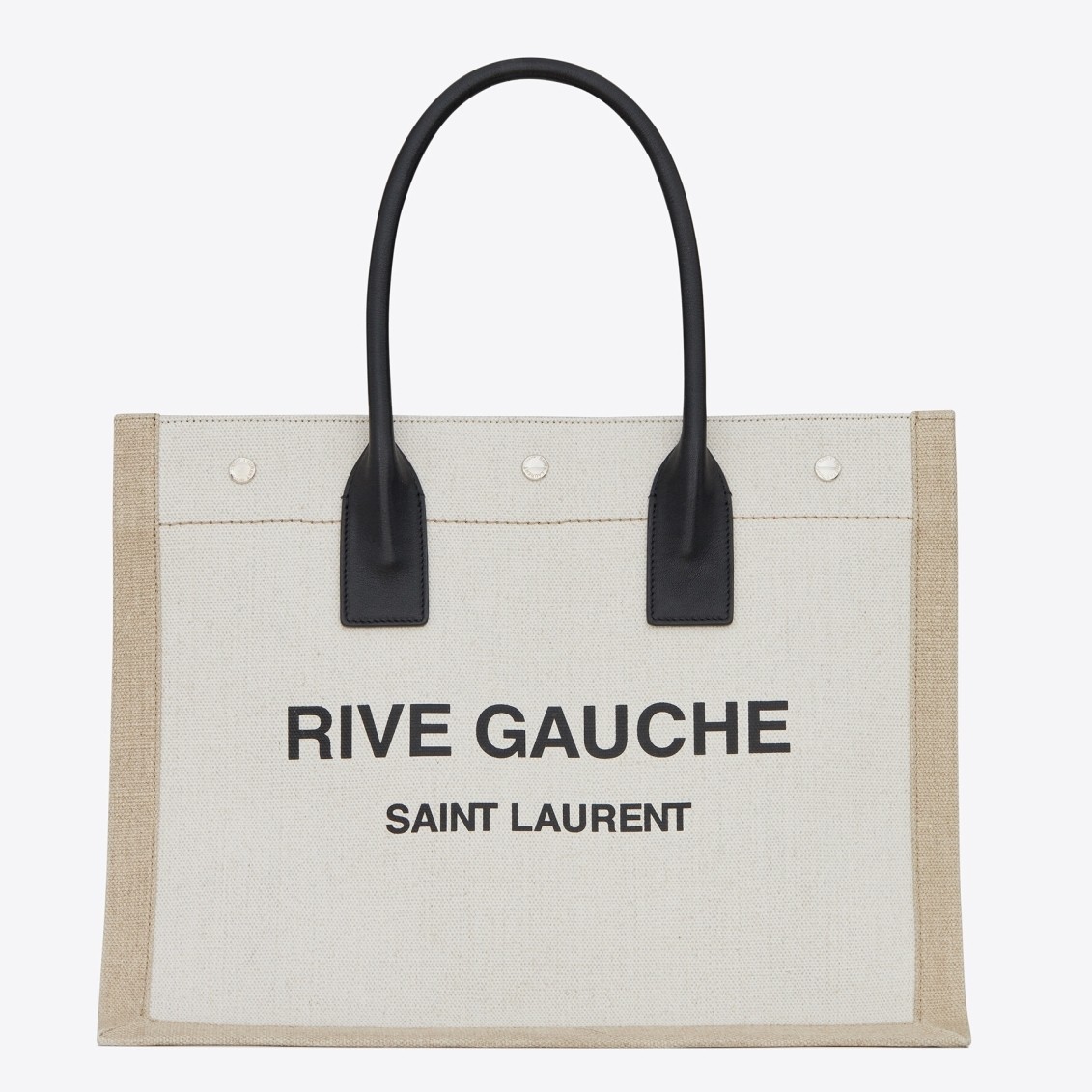 Sa**t Lau*nt rive gauche small tote bag in white linen and leather