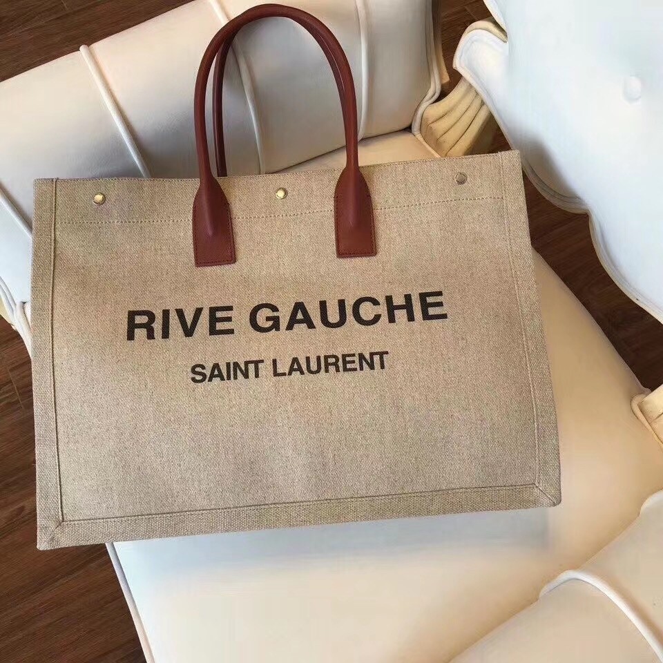Sa**t Lau*nt rive gauche tote bag with tan handle