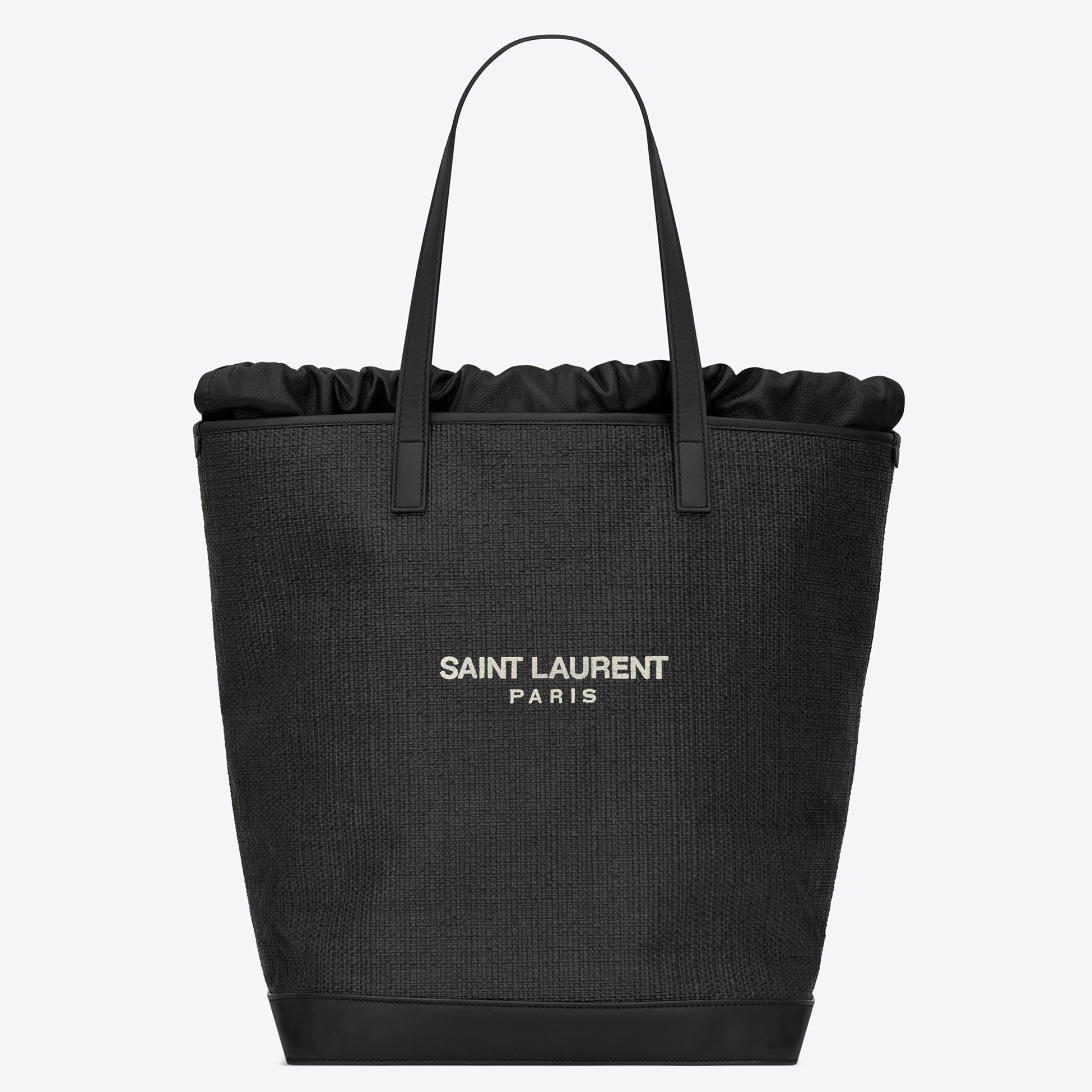 Sa**t Lau*nt teddy shopping bag in black raffia