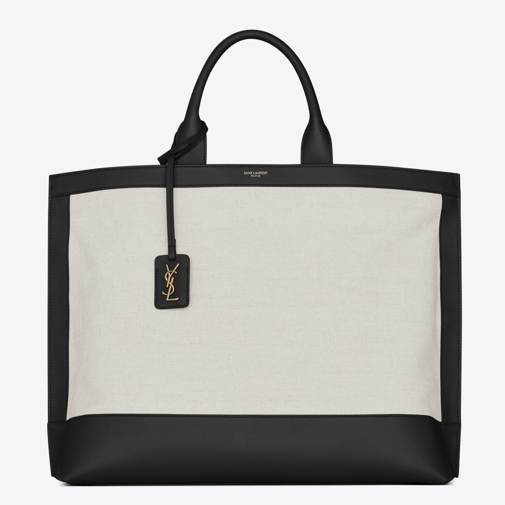 Sa**t Lau*nt tag shopping bag in canvas and black leather