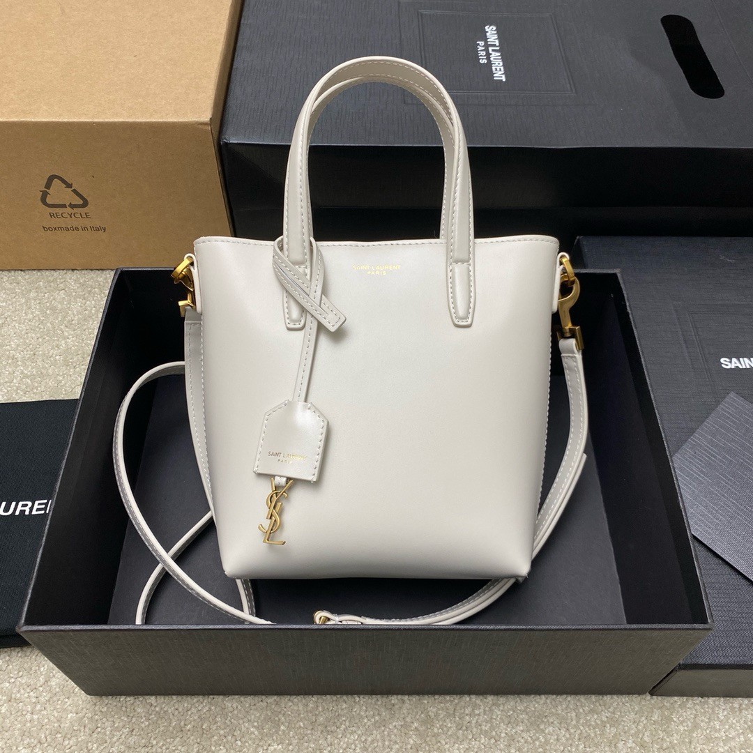 Sa**t Lau*nt mini toy shopping bag in white calfskin