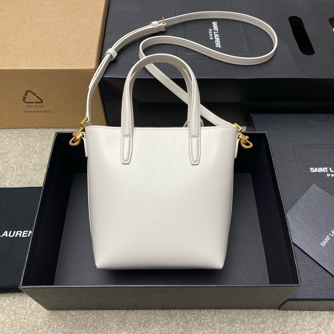 Sa**t Lau*nt mini toy shopping bag in white calfskin