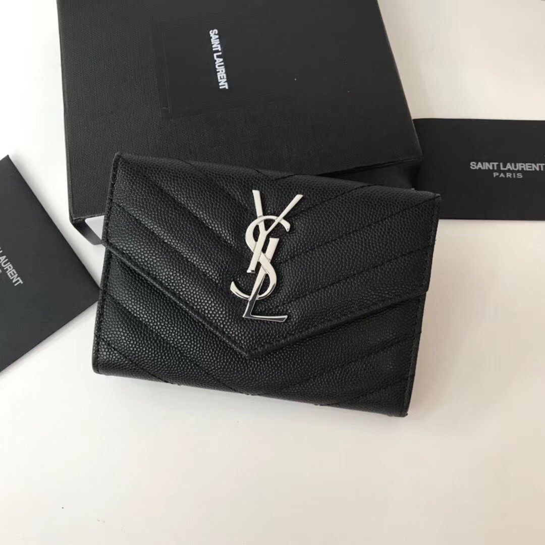 Sa**t Lau*nt small envelope wallet in noir leather