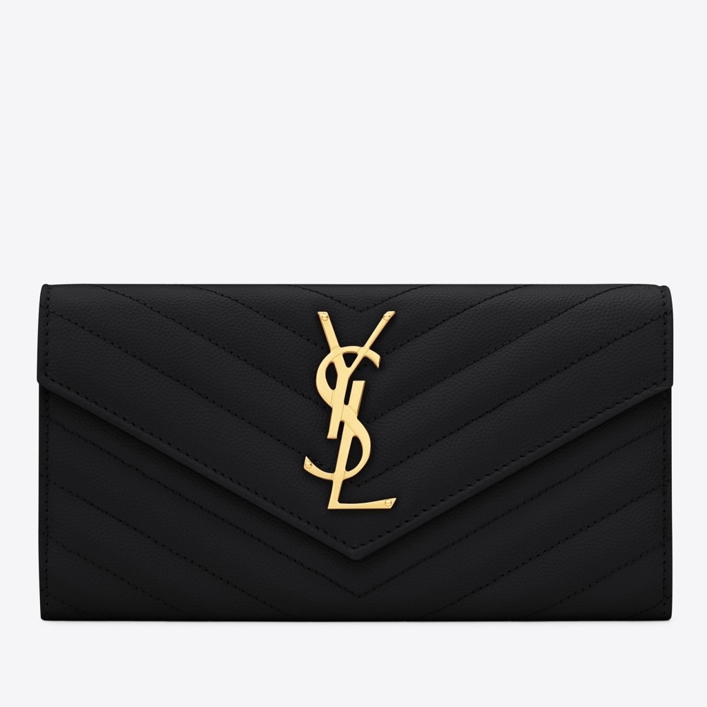 Sa**t Lau*nt large monogram flap wallet in black grained leather