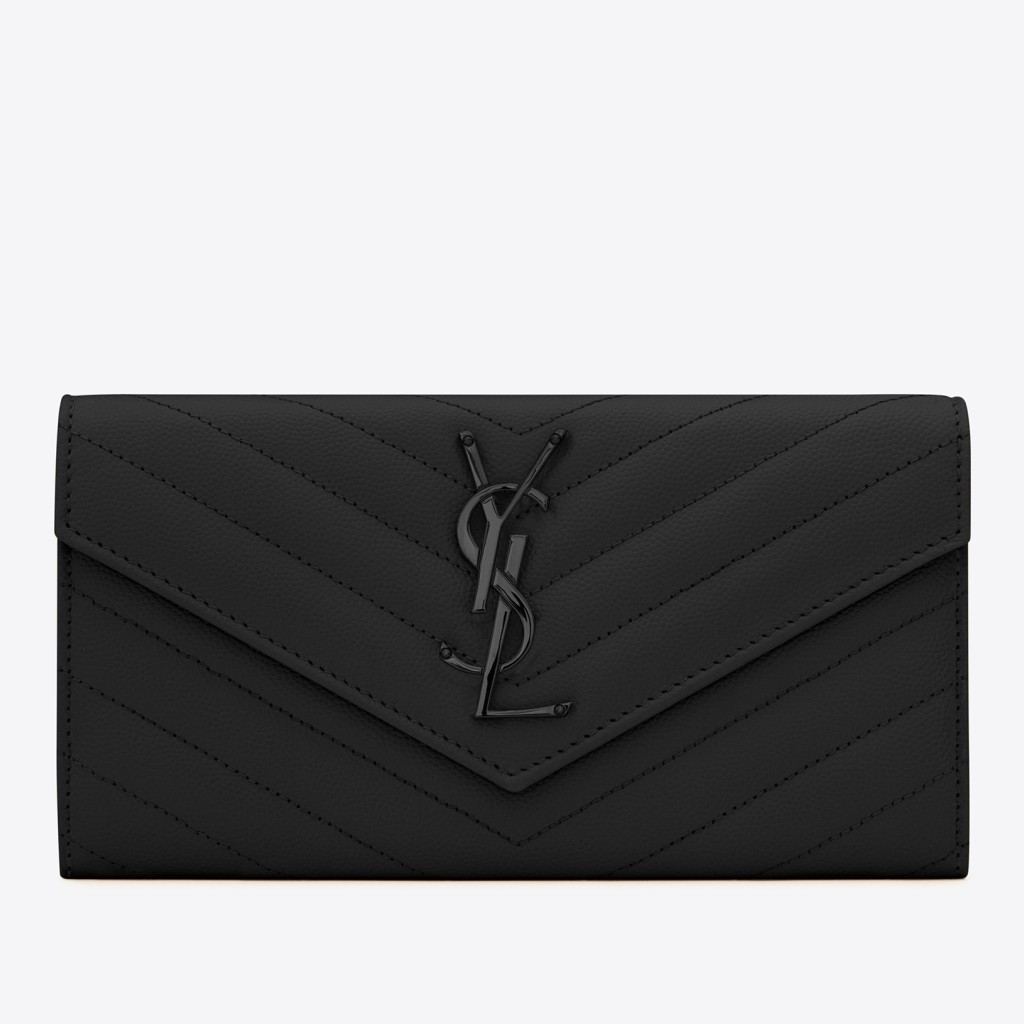 Sa**t Lau*nt large monogram flap all black wallet