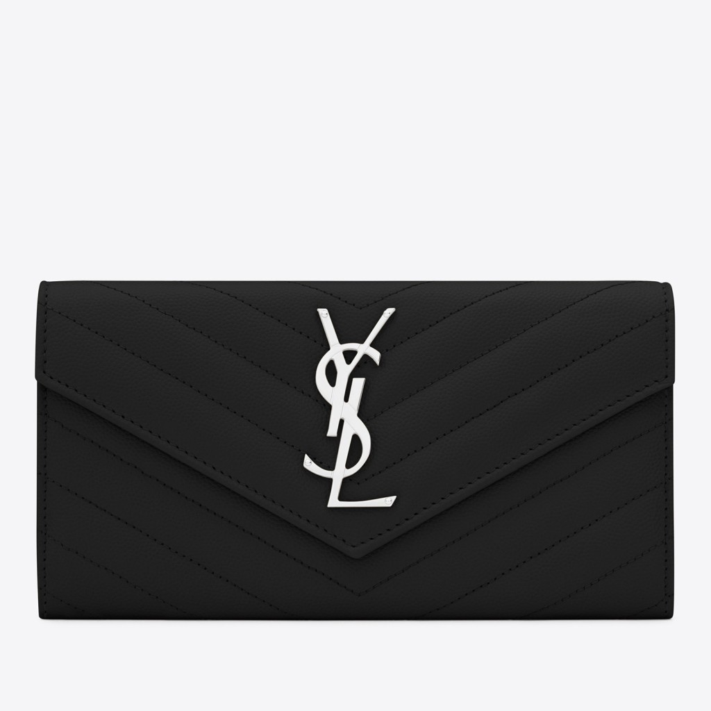 Sa**t Lau*nt large monogram flap wallet in noir grained leather