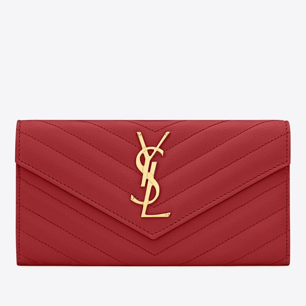 Sa**t Lau*nt large monogram flap wallet in red grained leather