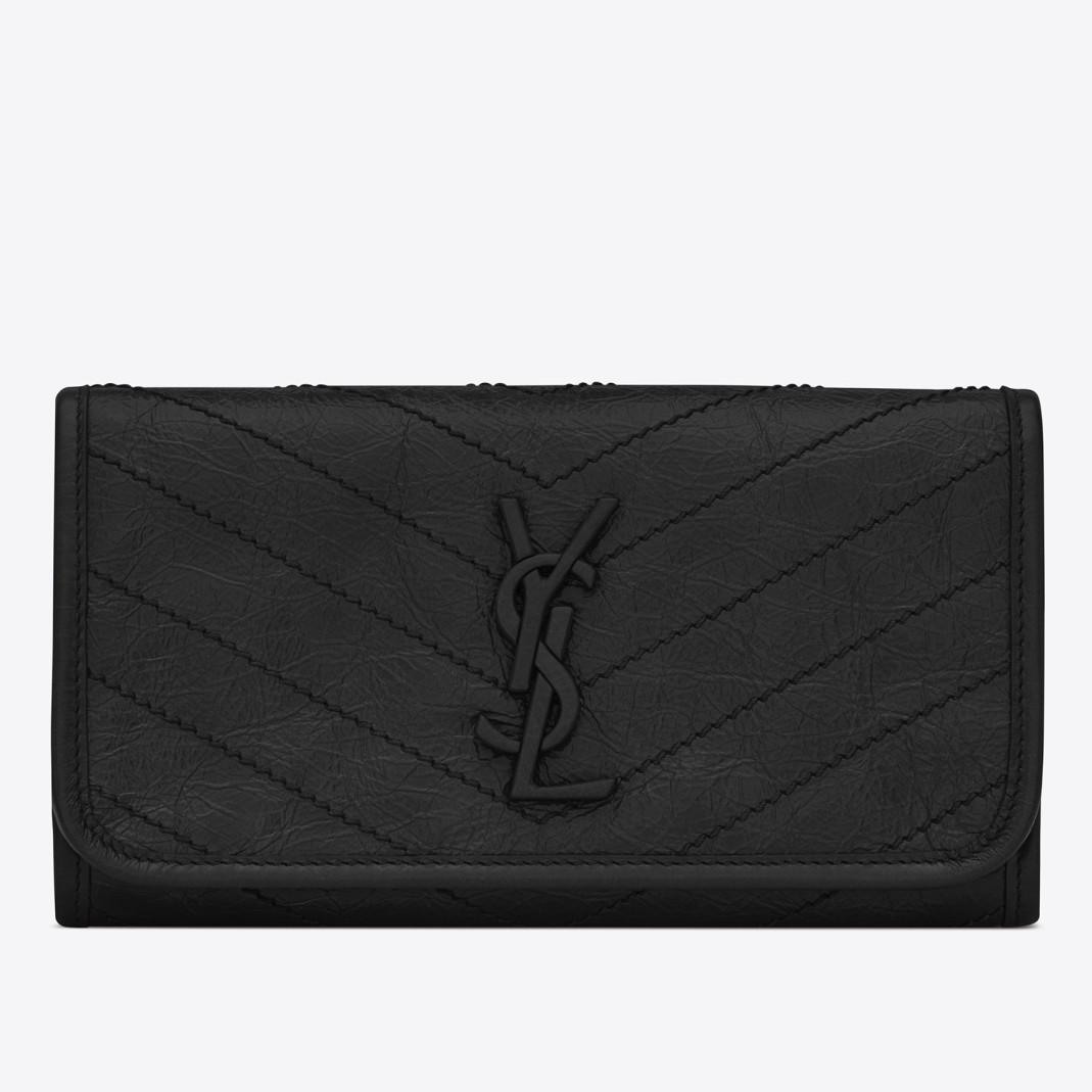 Sa**t Lau*nt niki large wallet in black crinkled vintage leather