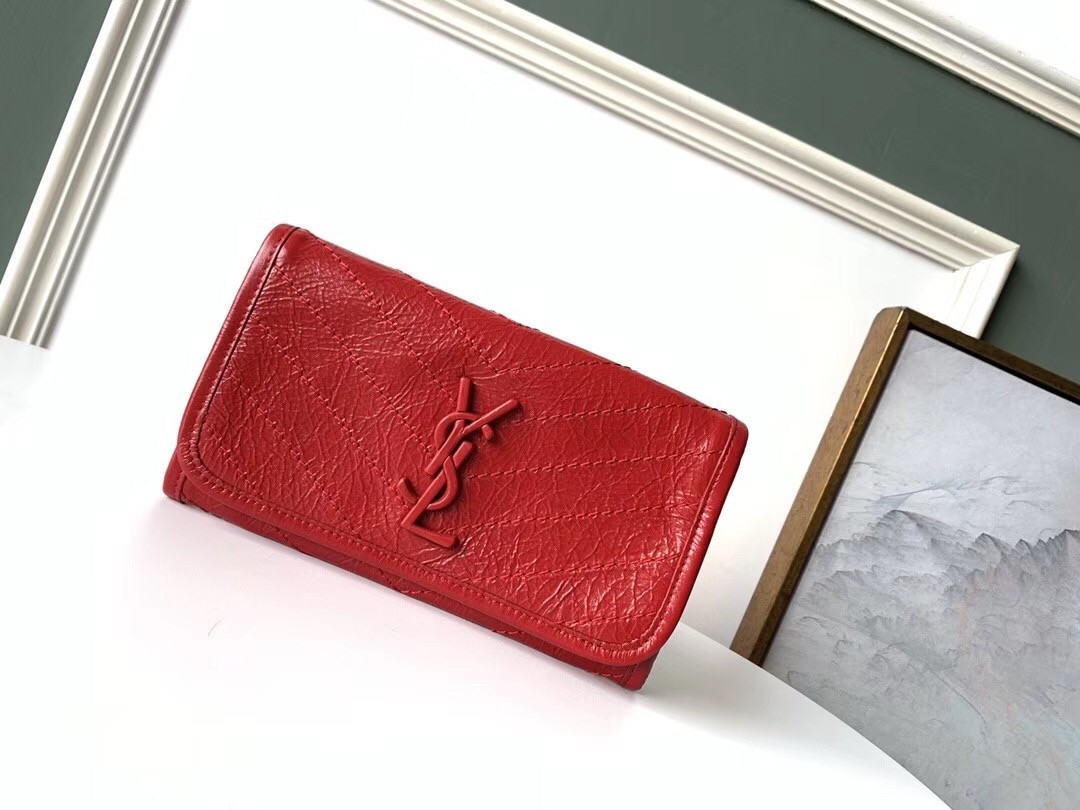 Sa**t Lau*nt niki large wallet in red crinkled vintage leather