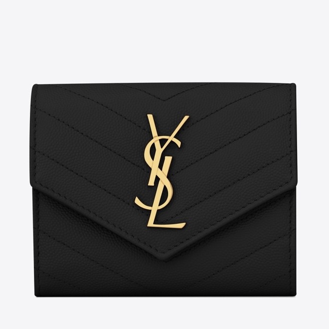 Sa**t Lau*nt compact tri fold wallet in black leather