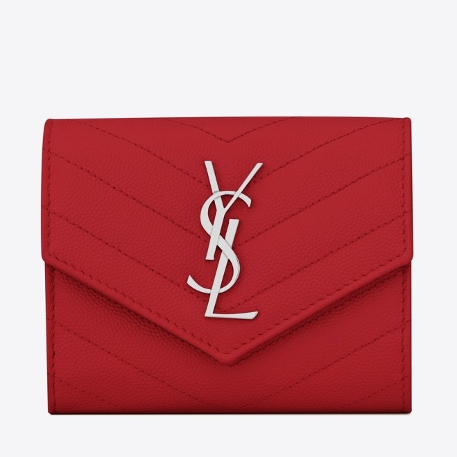 Sa**t Lau*nt compact tri fold wallet in red leather