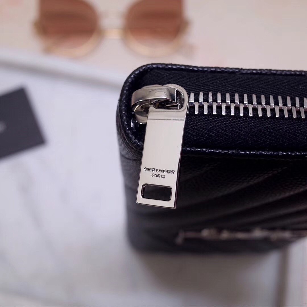 Sa**t Lau*nt monogram zip around wallet in noir grained leather