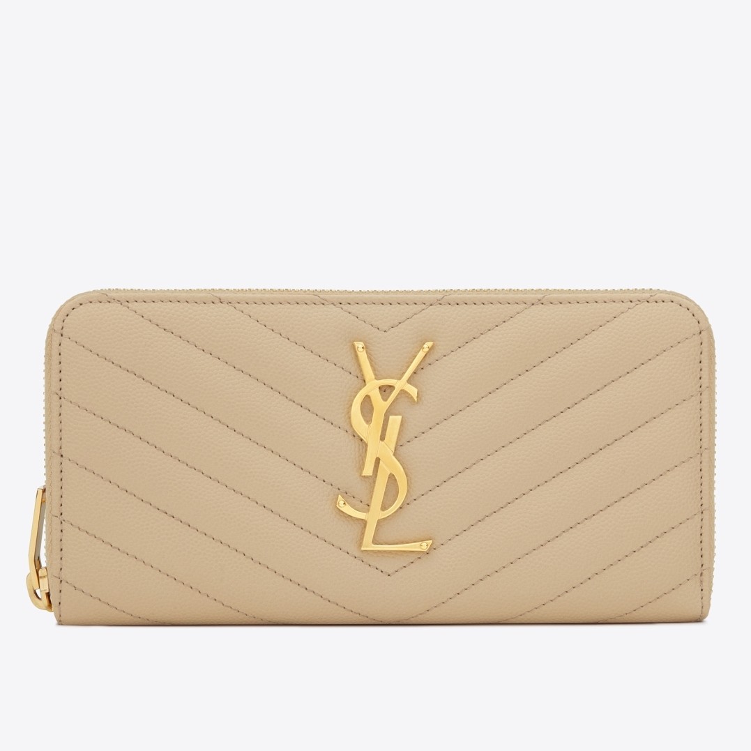 Sa**t Lau*nt monogram zip around wallet in powder grained leather